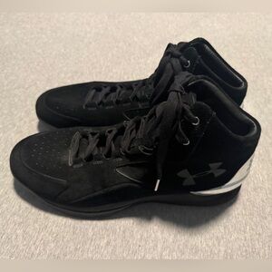 Under Armour Curry 1 Lux Mid Suede Black Metallic Silver Athletic Shoes Size 15
